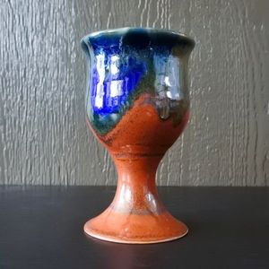 Vintage Handmade Studio Art Pottery Drip Glaze Ceramic Goblet Wine Cup